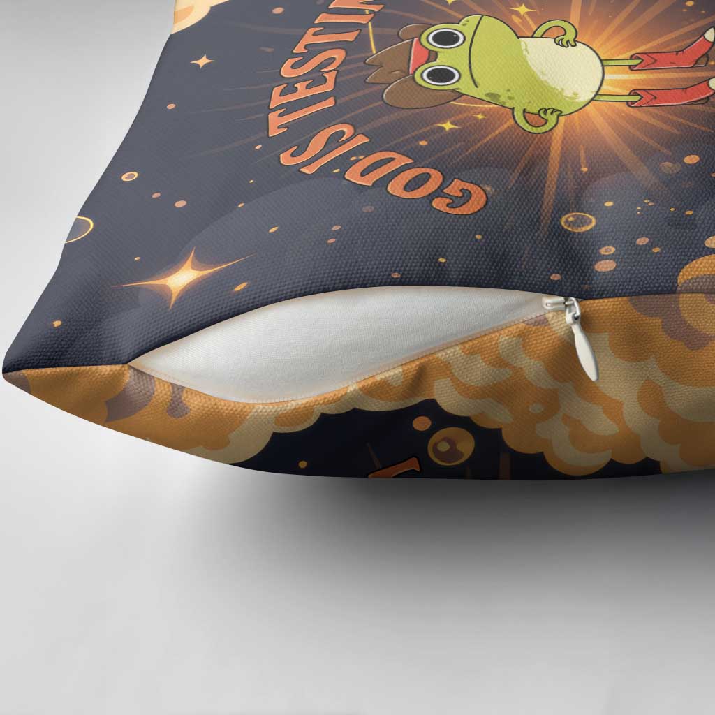 Grumpy Frog Pillow Cover with Refuse to Study Quote and Starburst Pattern