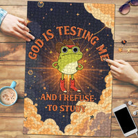 Grumpy Frog Puzzle with Refuse to Study Quote and Starburst Pattern