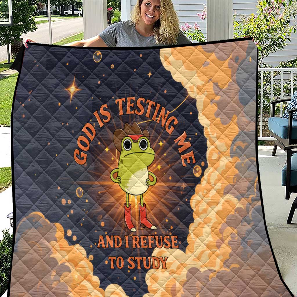 Grumpy Frog Quilt with Refuse to Study Quote and Starburst Pattern