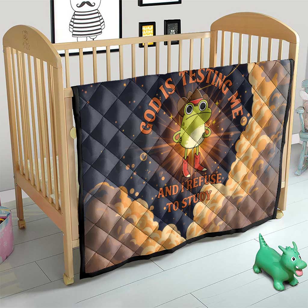 Grumpy Frog Quilt with Refuse to Study Quote and Starburst Pattern