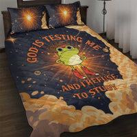 Grumpy Frog Quilt Bed Set with Refuse to Study Quote and Starburst Pattern