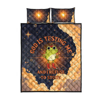 Grumpy Frog Quilt Bed Set with Refuse to Study Quote and Starburst Pattern