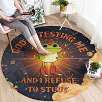 Grumpy Frog Round Carpet with Refuse to Study Quote and Starburst Pattern