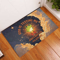 Grumpy Frog Rubber Doormat with Refuse to Study Quote and Starburst Pattern