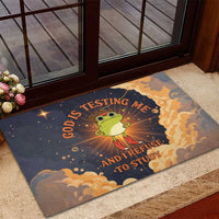 Grumpy Frog Rubber Doormat with Refuse to Study Quote and Starburst Pattern