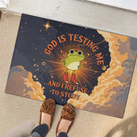 Grumpy Frog Rubber Doormat with Refuse to Study Quote and Starburst Pattern
