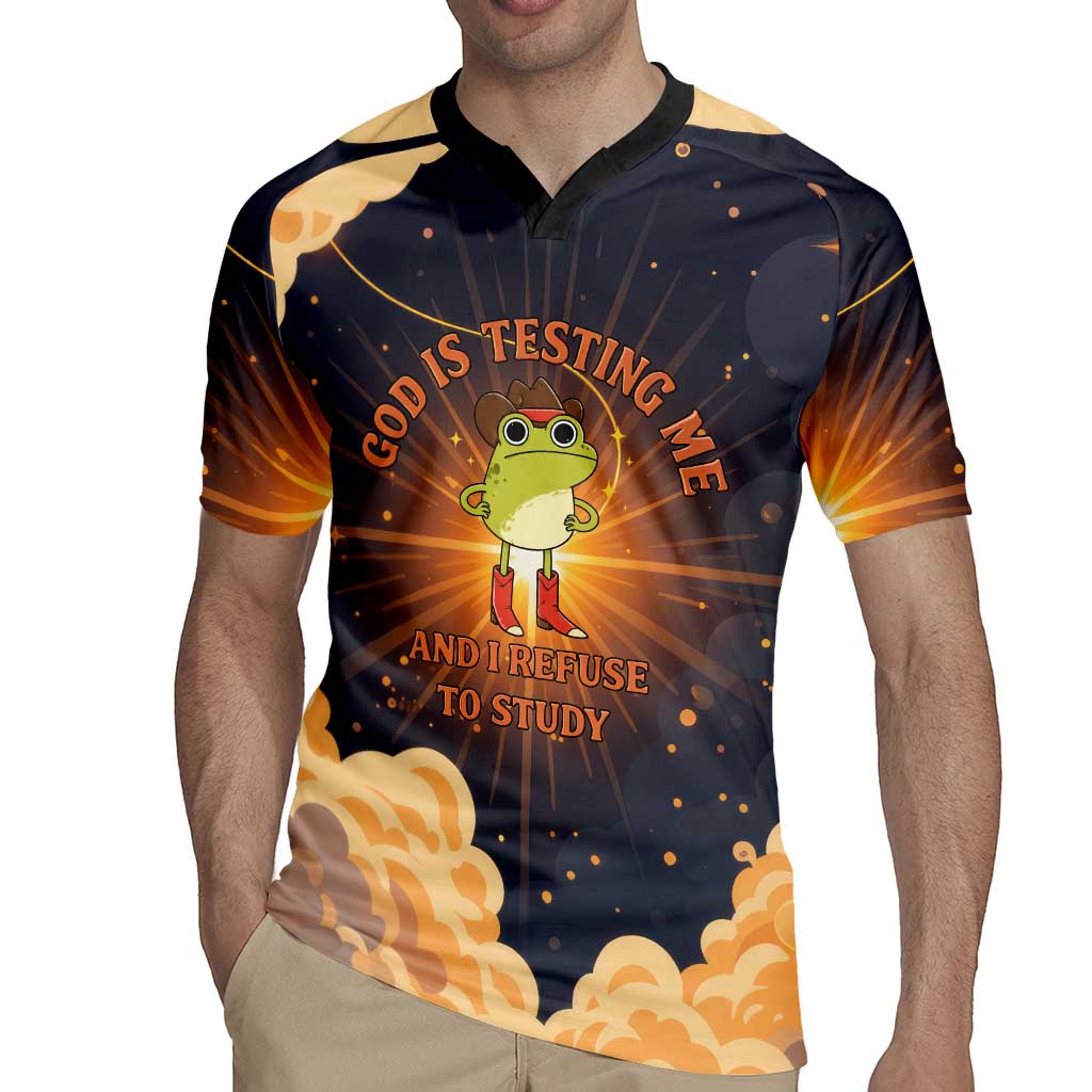 Grumpy Frog Rugby Jersey with Refuse to Study Quote and Starburst Pattern