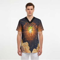 Grumpy Frog Scrub Top with Refuse to Study Quote and Starburst Pattern