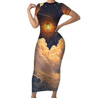 Grumpy Frog Short Sleeve Bodycon Dress with Refuse to Study Quote and Starburst Pattern