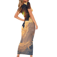 Grumpy Frog Short Sleeve Bodycon Dress with Refuse to Study Quote and Starburst Pattern