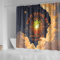 Grumpy Frog Shower Curtain with Refuse to Study Quote and Starburst Pattern