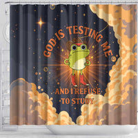Grumpy Frog Shower Curtain with Refuse to Study Quote and Starburst Pattern