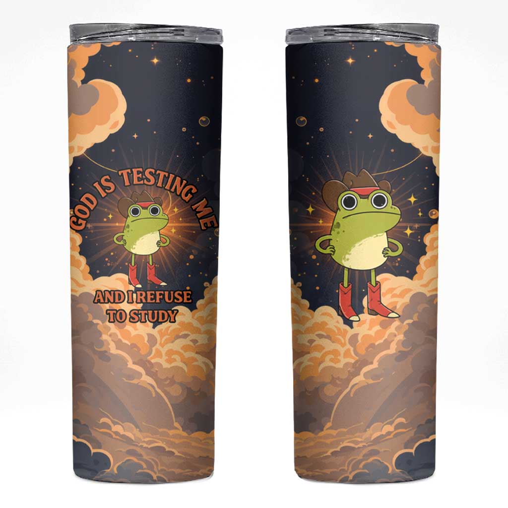 Grumpy Frog Skinny Tumbler with Refuse to Study Quote and Starburst Pattern