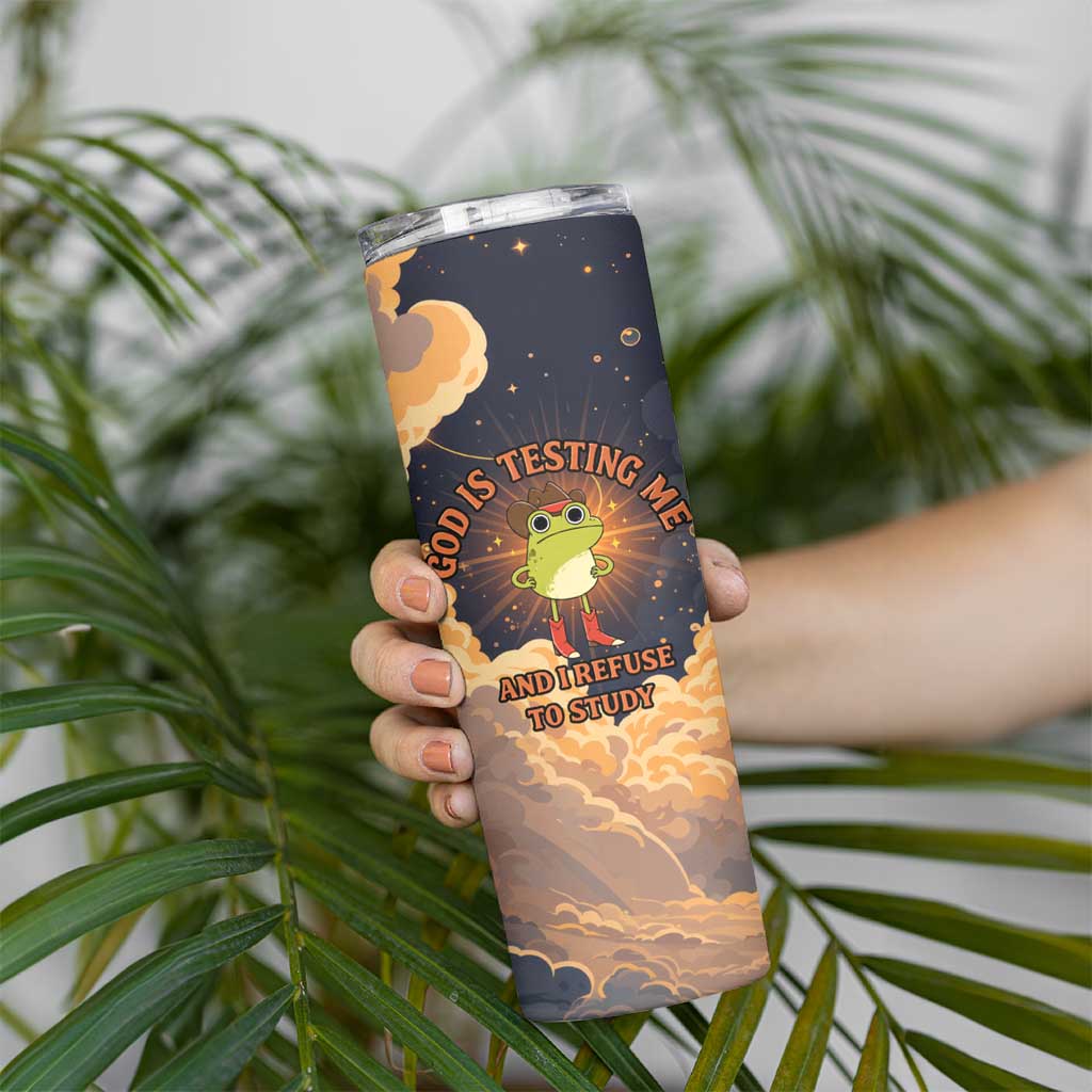 Grumpy Frog Skinny Tumbler with Refuse to Study Quote and Starburst Pattern