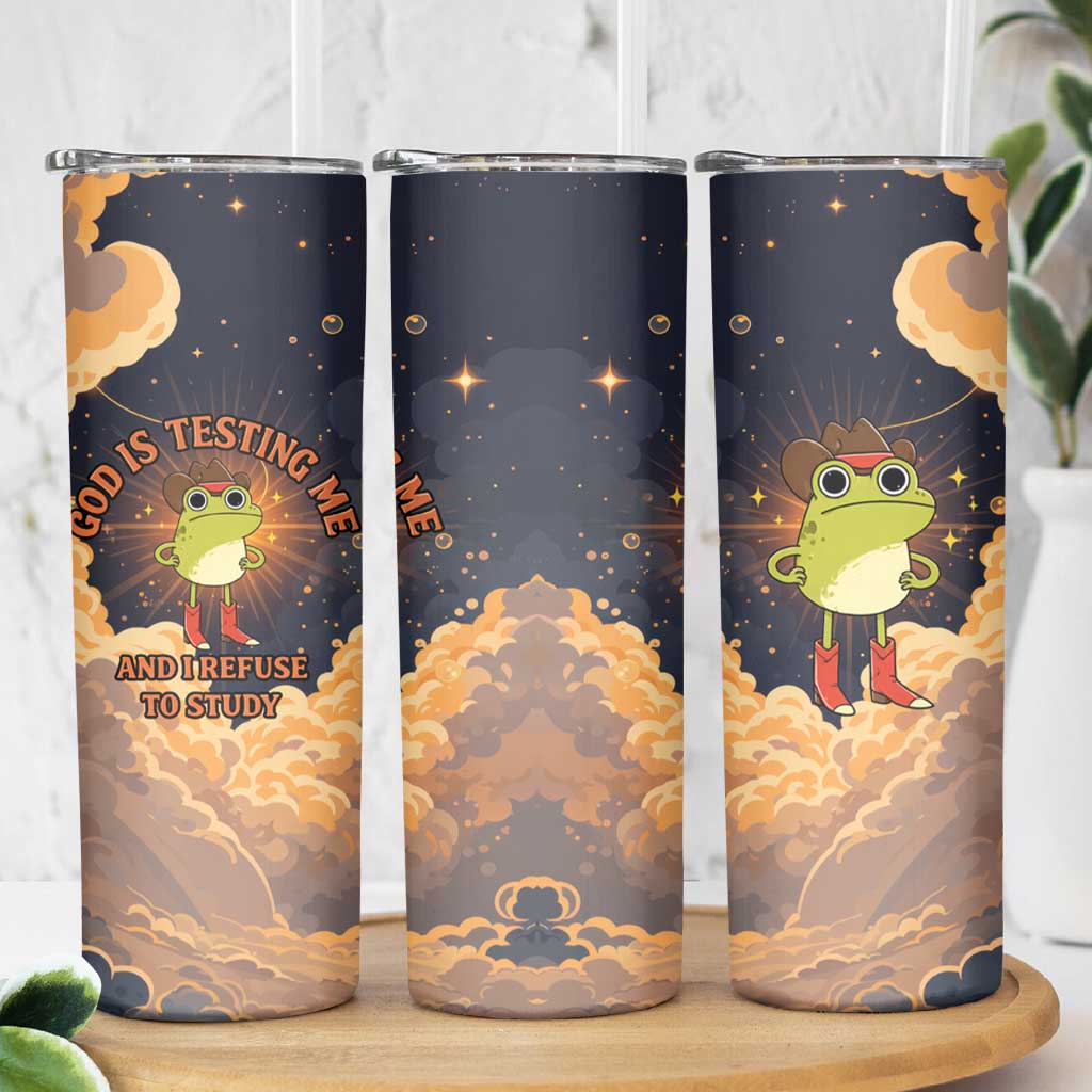 Grumpy Frog Skinny Tumbler with Refuse to Study Quote and Starburst Pattern