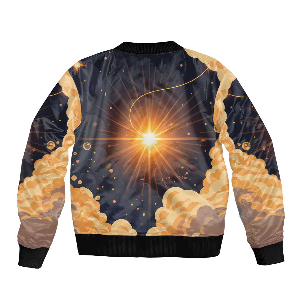 Grumpy Frog Sleeve Zip Bomber Jacket with Refuse to Study Quote and Starburst Pattern