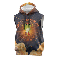 Grumpy Frog Sleeveless Hoodie with Refuse to Study Quote and Starburst Pattern