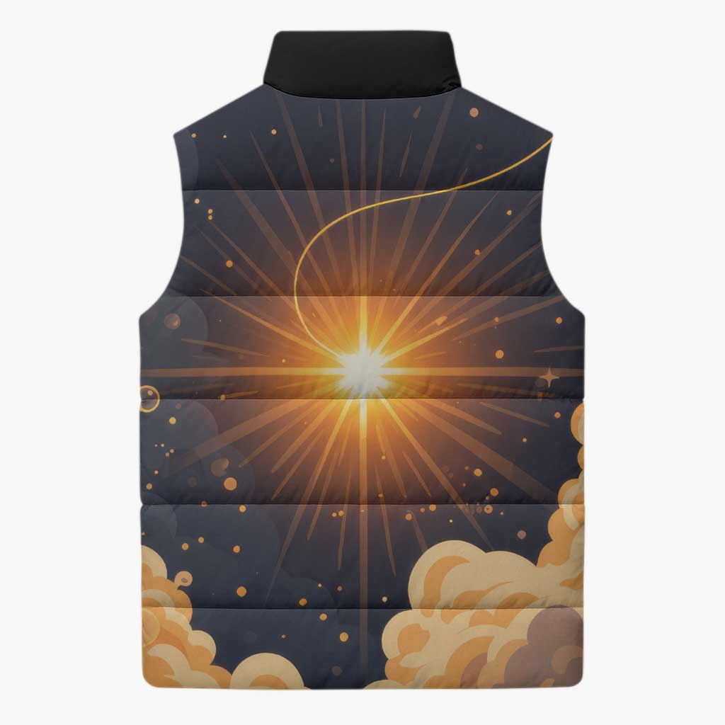 Grumpy Frog Sleeveless Puffer Jacket with Refuse to Study Quote and Starburst Pattern