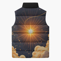Grumpy Frog Sleeveless Puffer Jacket with Refuse to Study Quote and Starburst Pattern