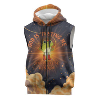 Grumpy Frog Sleeveless Zip Hoodie with Refuse to Study Quote and Starburst Pattern