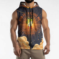 Grumpy Frog Sleeveless Zip Hoodie with Refuse to Study Quote and Starburst Pattern