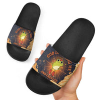 Grumpy Frog Slide Sandals with Refuse to Study Quote and Starburst Pattern