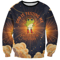 Grumpy Frog Sweatshirt with Refuse to Study Quote and Starburst Pattern