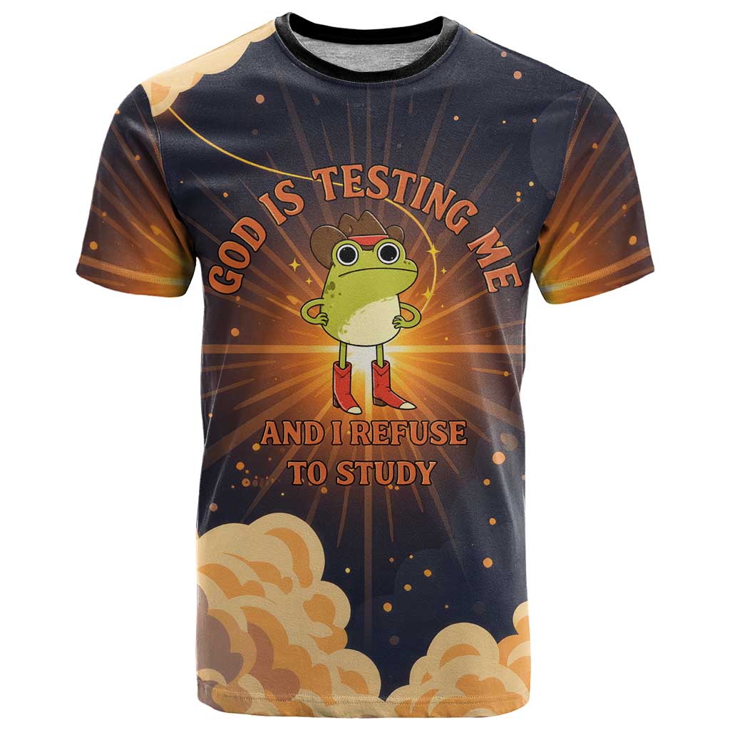 Grumpy Frog T Shirt with Refuse to Study Quote and Starburst Pattern