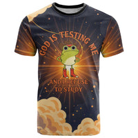 Grumpy Frog T Shirt with Refuse to Study Quote and Starburst Pattern