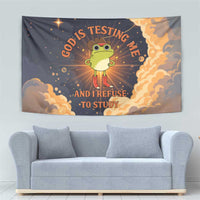 Grumpy Frog Tapestry with Refuse to Study Quote and Starburst Pattern
