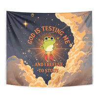 Grumpy Frog Tapestry with Refuse to Study Quote and Starburst Pattern