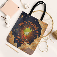 Grumpy Frog Tote Bag with Refuse to Study Quote and Starburst Pattern