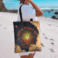 Grumpy Frog Tote Bag with Refuse to Study Quote and Starburst Pattern
