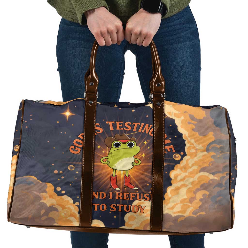 Grumpy Frog Travel Bag with Refuse to Study Quote and Starburst Pattern