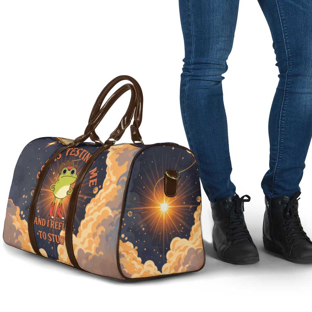 Grumpy Frog Travel Bag with Refuse to Study Quote and Starburst Pattern
