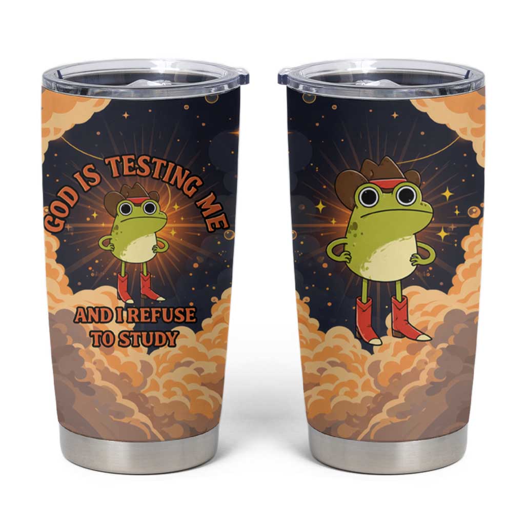 Grumpy Frog Tumbler Cup with Refuse to Study Quote and Starburst Pattern