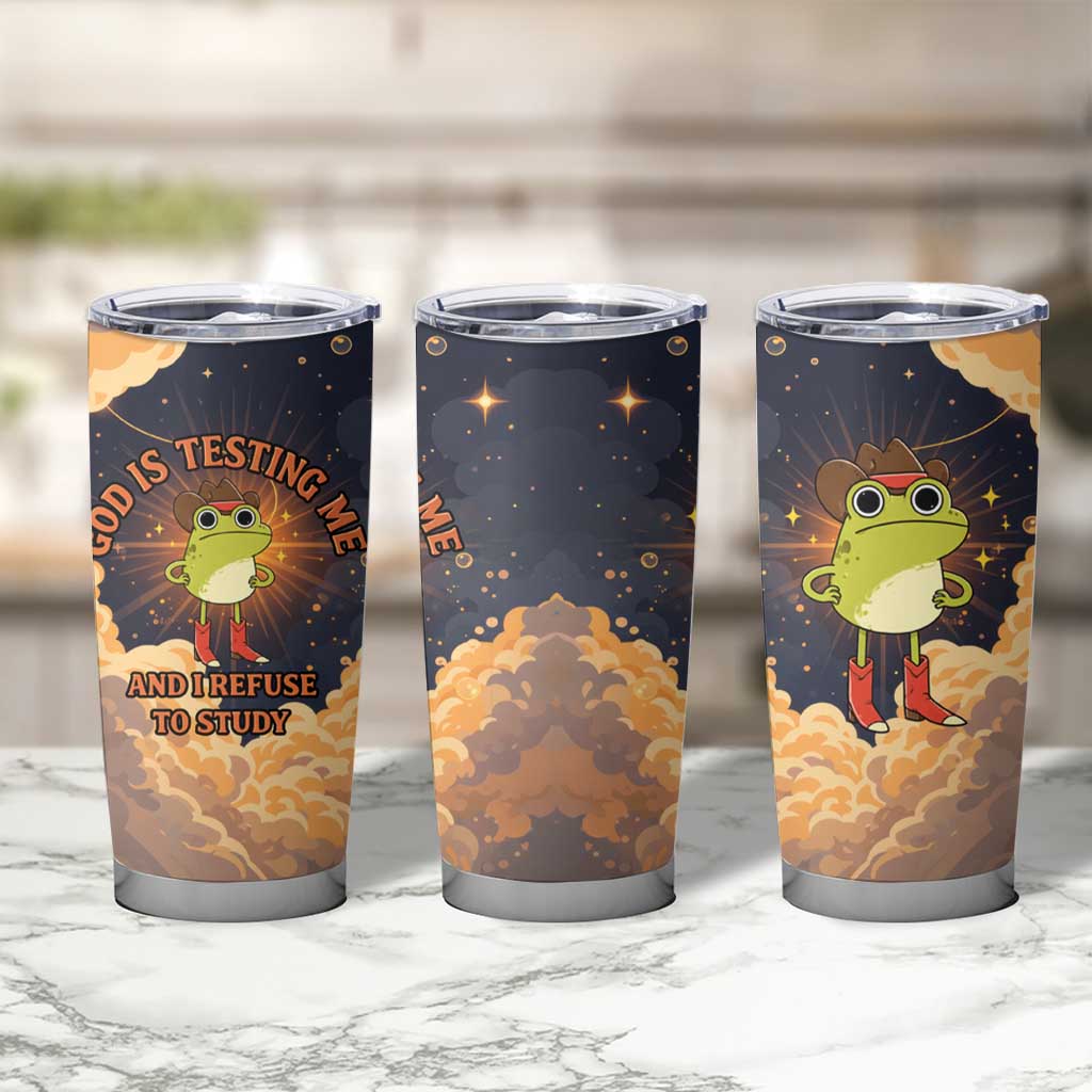 Grumpy Frog Tumbler Cup with Refuse to Study Quote and Starburst Pattern