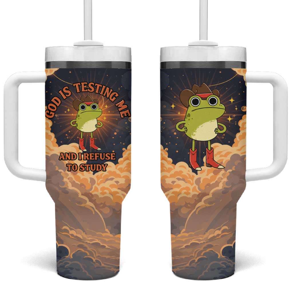Grumpy Frog Tumbler With Handle with Refuse to Study Quote and Starburst Pattern