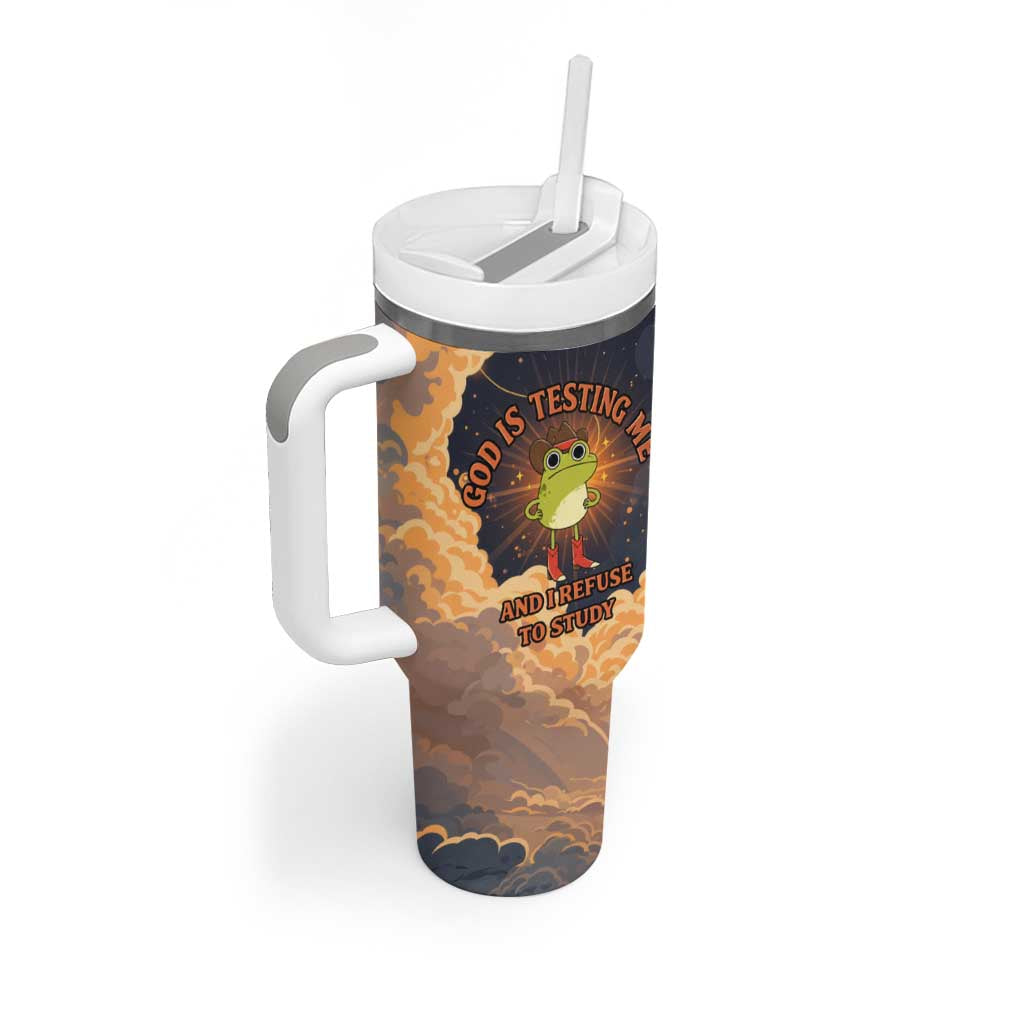 Grumpy Frog Tumbler With Handle with Refuse to Study Quote and Starburst Pattern