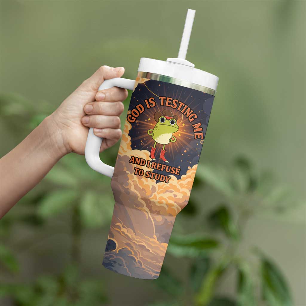 Grumpy Frog Tumbler With Handle with Refuse to Study Quote and Starburst Pattern
