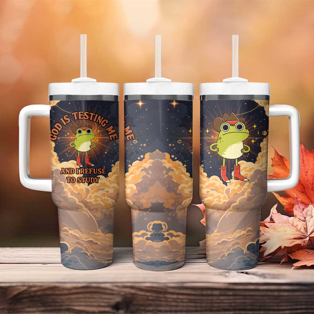 Grumpy Frog Tumbler With Handle with Refuse to Study Quote and Starburst Pattern
