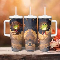 Grumpy Frog Tumbler With Handle with Refuse to Study Quote and Starburst Pattern