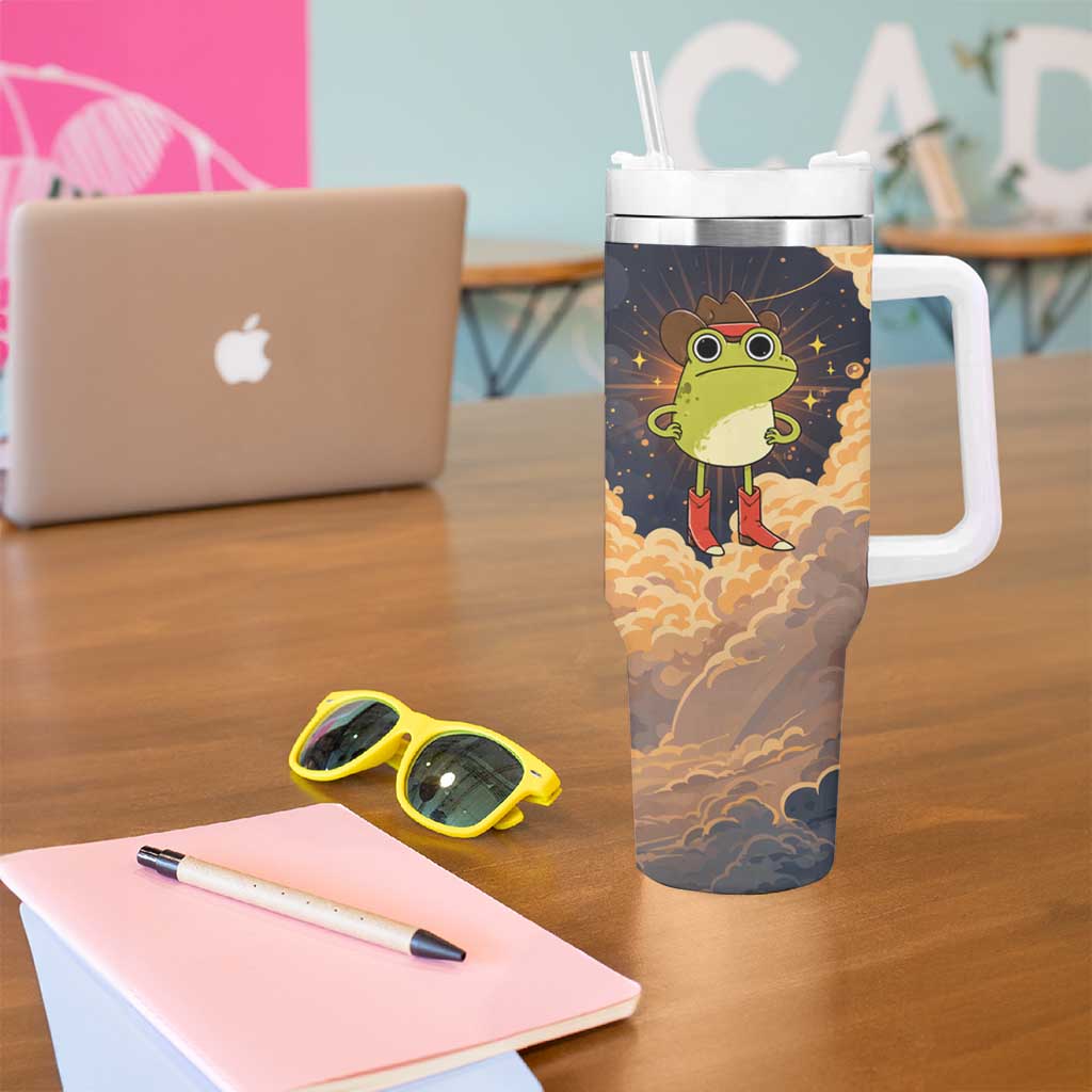 Grumpy Frog Tumbler With Handle with Refuse to Study Quote and Starburst Pattern