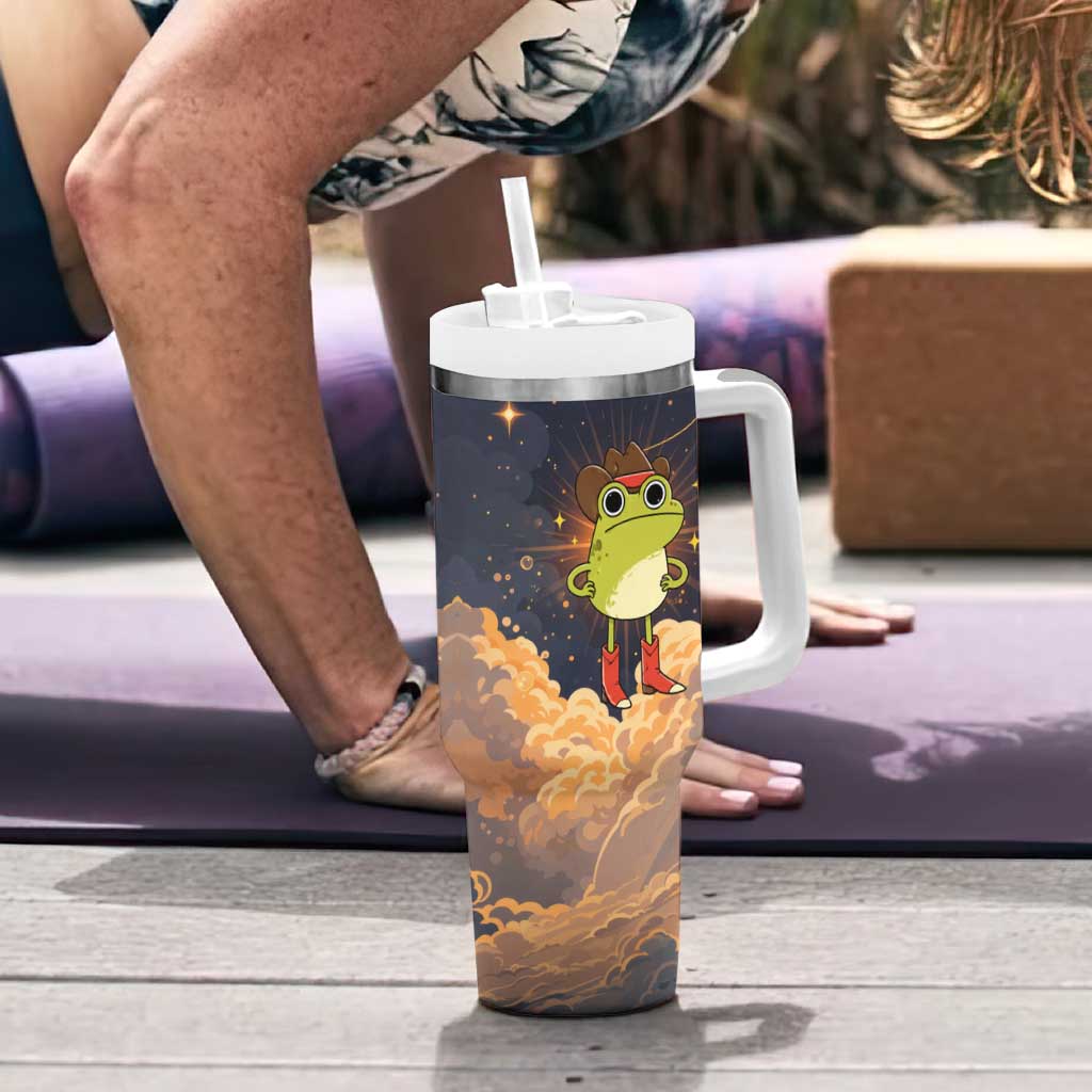 Grumpy Frog Tumbler With Handle with Refuse to Study Quote and Starburst Pattern