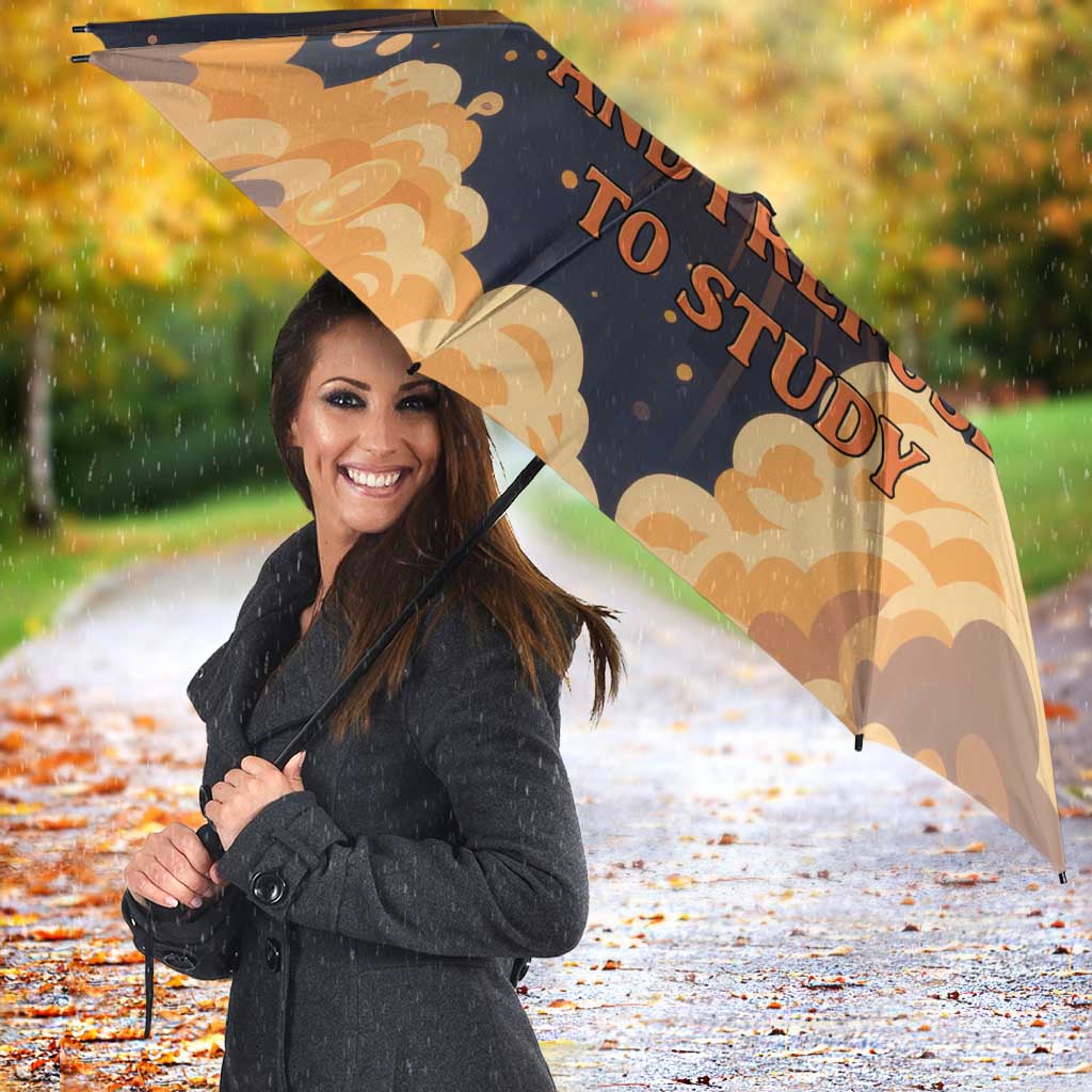 Grumpy Frog Umbrella with Refuse to Study Quote and Starburst Pattern