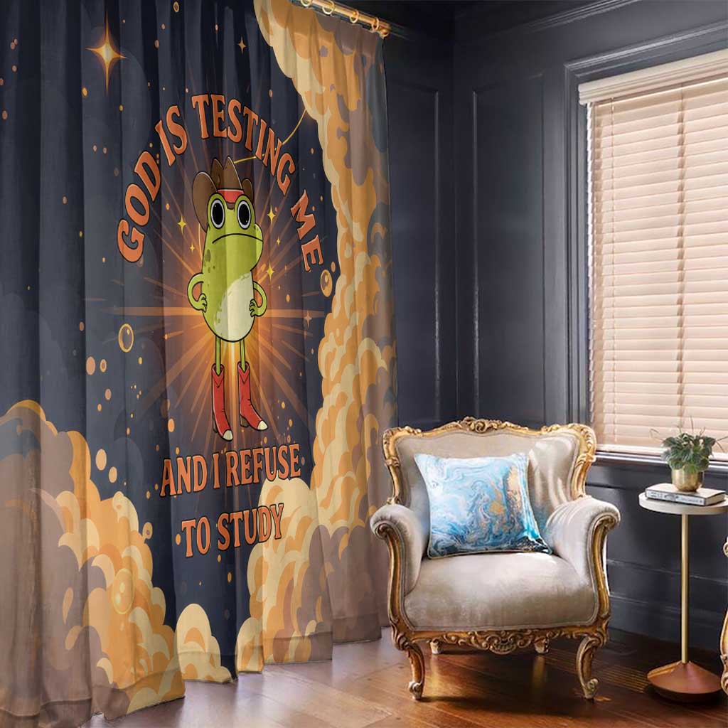 Grumpy Frog Window Curtain with Refuse to Study Quote and Starburst Pattern