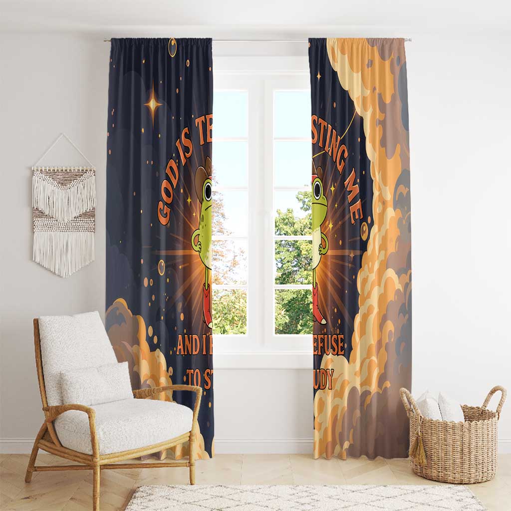 Grumpy Frog Window Curtain with Refuse to Study Quote and Starburst Pattern
