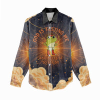 Grumpy Frog Women Casual Shirt with Refuse to Study Quote and Starburst Pattern