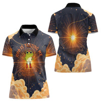 Grumpy Frog Women Polo Shirt with Refuse to Study Quote and Starburst Pattern