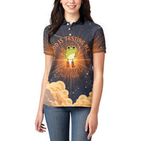 Grumpy Frog Women Polo Shirt with Refuse to Study Quote and Starburst Pattern